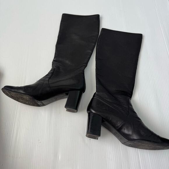 Stuart Weitzman leather knee high pull on heeled boots black size 9.5 - Picture 5 of 17